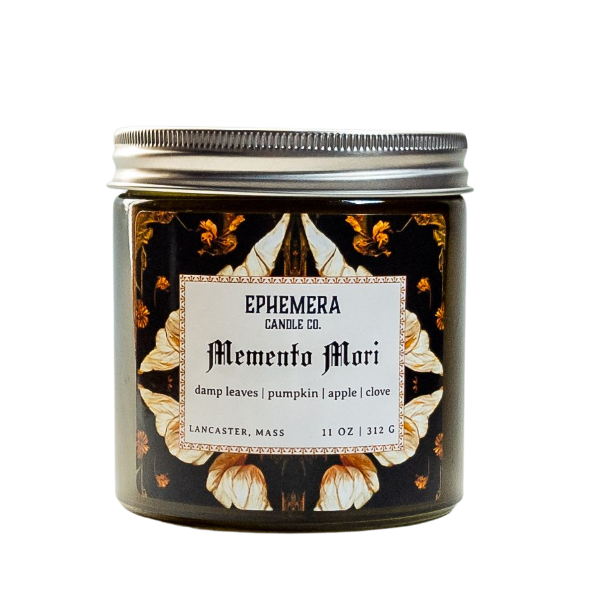 Memento Mori wood wick candle - pumpkin, earth, and spice