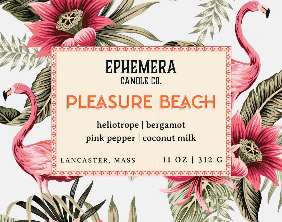 Pleasure Beach wood wick candle - heliotrope, bergamot, pink pepper, coconut milk