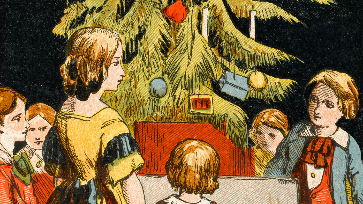 Victorian children around a Christmas tree