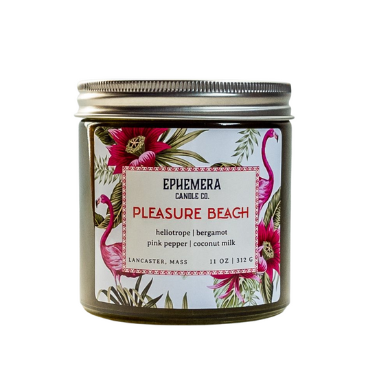 Pleasure Beach wood wick candle - heliotrope, bergamot, pink pepper, coconut milk
