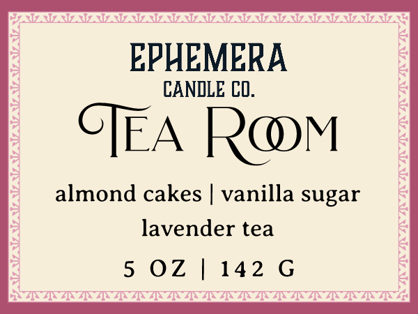 Tea Room 5 oz wood wick candle - almond cake, vanilla sugar and lavender tea